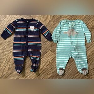 2 Carters One piece 3 Month old striped Long Sleeved onesie Baby Clothes Lot